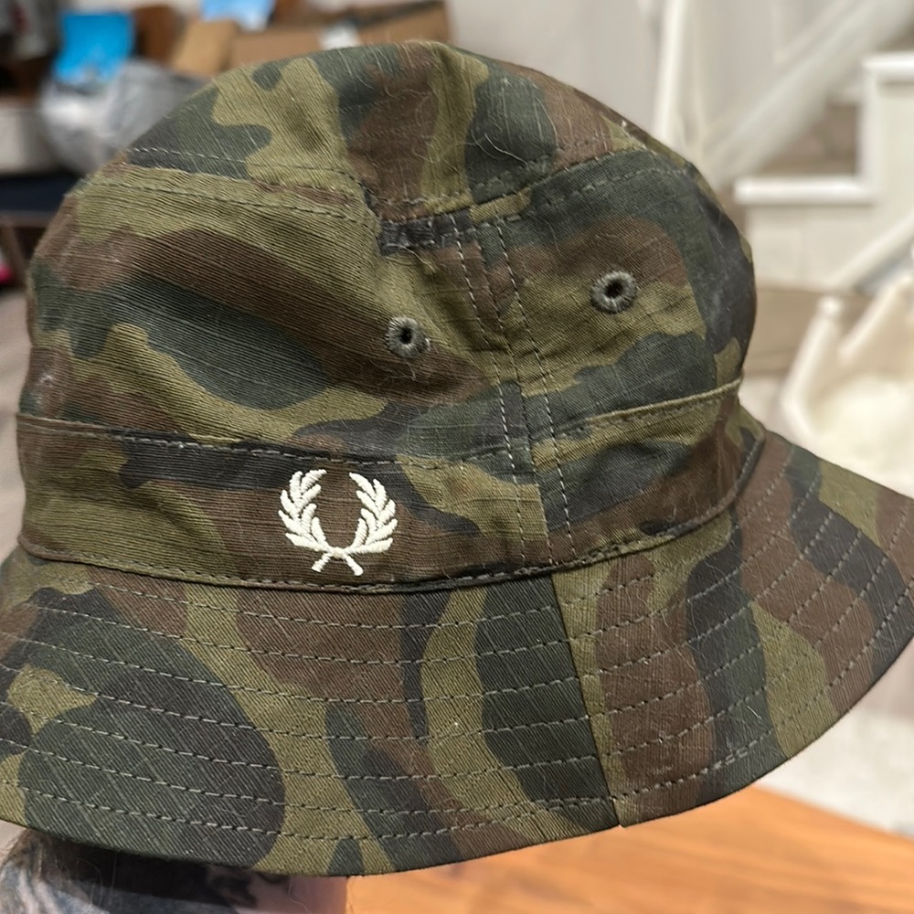 Fred Perry Camo Bucket Hat in Olive Green and Brown